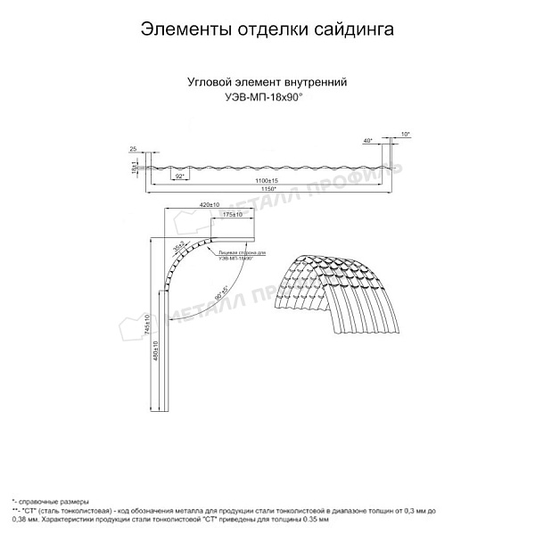Угловой элемент внутренний УЭВ-МП-18х90° (PURMAN-20-3005-0.5) ― заказать по приемлемым ценам ― 4945 ₽ ― в Казани.